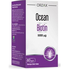 Orzax Ocean Biotin 60 Kapsül 5000 mcg Türkiye Menşeli Şeker ve Glüten İçermeyen Vitamin Takviyesi