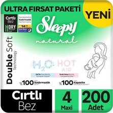 Sleepy Natural Double Soft Ultra Fırsat Paketi Bebek Bezi 4 Numara Maxi 200 Adet
