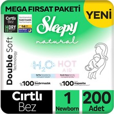 Sleepy Natural Double Soft Mega Fırsat Paketi Bebek Bezi 1 Numara Newborn 200 Adet