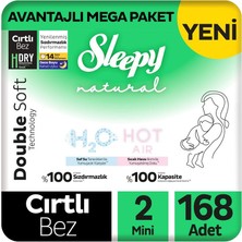 Sleepy Natural Double Soft Avantajlı Mega Paket Bebek Bezi 2 Numara Mini 168 Adet