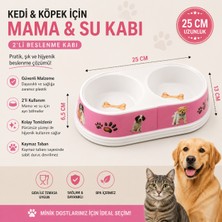 Baron Pet Kedi Köpek Ikili Mama ve Su Kabı 25 cm Kaymaz Tabanlı Çift Bölmeli - Pembe