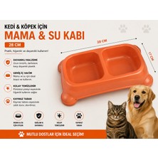 Baron Pet Kedi Köpek Ikili Mama ve Su Kabı 28X17 cm Kaymaz Tabanlı Çift Bölmeli - Turuncu