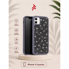 Tuji Premium iPhone 11 Uyumlu Taşlı Simli Telefon Kılıfı – Işıltılı Parlak Tasarım, Kamera Korumalı Darbe Emici Şık Kılıf, Gri