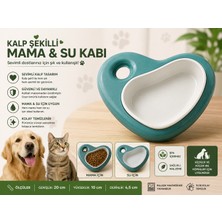 Baron Pet Kalp Şekilli Kedi Köpek Mama ve Su Kabı 20 cm Çıkarılabilir Hazneli - Yeşil