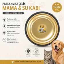 Baron Pet Paslanmaz Çelik Kedi Köpek Mama ve Su Kabı 16 cm Kaymaz Tabanlı - Gold