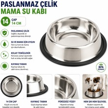 Baron Pet Paslanmaz Çelik Kedi Köpek Mama ve Su Kabı 14 cm Kaymaz Tabanlı Bpa Içermez