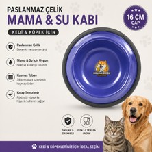 Baron Pet Paslanmaz Çelik Kedi Köpek Mama ve Su Kabı 16 cm Kaymaz Tabanlı - Lacivert