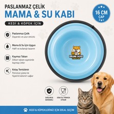 Baron Pet Paslanmaz Çelik Kedi Köpek Mama ve Su Kabı 16 cm Kaymaz Tabanlı - Mavi