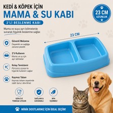 Baron Pet Kedi Köpek Ikili Mama ve Su Kabı 23 cm Kaymaz Tabanlı Çift Bölmeli - Mavi