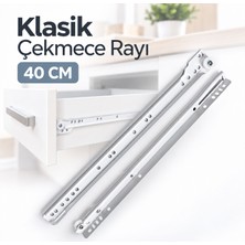 Badem10 Klasik Çekmece Rayı 40 cm 1 Takım Metal Dayanıklı Mobilya Çekmece Sürgü Rayı Sağ Sol Set