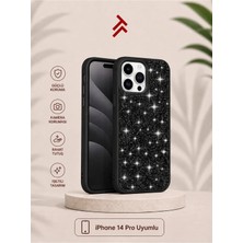 Tuji Premium iPhone 14 Pro Uyumlu Taşlı Simli Telefon Kılıfı – Parlak Kristal Görünümlü, Kamera Korumalı Şık Kılıf, Siyah