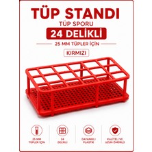 Labolist Tüp Standı  - Tüp Sporu - 24 Delikli- 25 mm Tüpler Için - Kırmızı