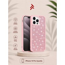 Tuji iPhone 14 Pro Uyumlu Taşlı Simli Telefon Kılıfı – Parlak Kristal Görünümlü, Kamera Korumalı Şık Kılıf, Rose Gold
