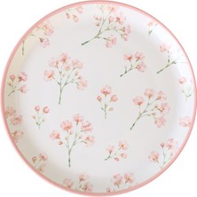 Keramika Minimal Çiçek Pasta Tabağı 20 cm 5 Adet