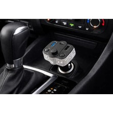 Işıltı Design Kadınlara Özel Araç Içi Kristal Taşlı Fm Transmitter Bluetooth USB Type-C Oto Çakmaklık