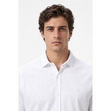 Lacoste Mens Slim Fit White Cotton Shirt Dar Kesim Pamuklu Erkek Gömlek Beyaz