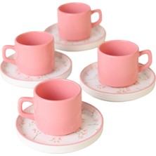 Keramika Minimal Çiçek Çay Takımı 4 Kişilik 5 Adet