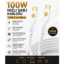 Tuji Premium 100W Type-C To Type-C Hızlı Şarj Kablosu Beyaz 120 cm – Örgülü Dayanıklı, Pd Uyumlu Telefon Tablet Laptop Şarj Kablosu