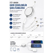 Tuji Premium 3’ü 1 Arada 100W Geri Çekilebilir Hızlı Şarj Kablosu – Type-C Lightning Micro Usb, Makaralı Çoklu Şarj Kablosu