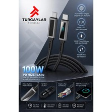 Tuji Premium 100W Type-C To Type-C Hızlı Şarj Kablosu – Dijital LED Watt Göstergeli, Aramid Fiber Örgülü, Pd Destekli 1.2 Metre