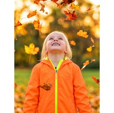 Choconelia Kids Choco Kids Pika Kapüşonlu Çift Cepli Renkli Astarlı Neon Turuncu Yağmurluk