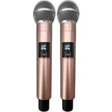 Zamerya Profesyonel Çiftli Kablosuz Mikrofon Seti Karaoke Şarj Edilebilir 50 Metre Mesafe Rose