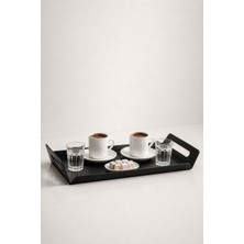 Artun Metal Modern Minimal Mat Siyah Kulplu Metal Servis Tepsisi,yüksek Kaliteli Çelik Sac Kahve Sunum Tepsisi