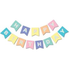 Delux Makaron Gümüş Happy Birthday Banner 5 Adet