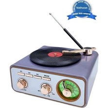 Zamerya Metalik Nostaljik Tasarım Plak Çalar Görünümlü Radyolu Bluetooth Hoparlör Retro Müzik Plak