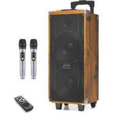 Skygo 2x8 Inç Rgb Çift Karaoke Mikrofonlu Bluetooth Hoparlör (Fm Radyo, 50W, Kumandalı Ahşap - JBR8808)
