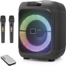 Skygo 8 Inç Rgb Çift Karaoke Mikrofonlu Bluetooth Hoparlör (Fm Radyo, 20W, Kumandalı, Siyah - NDR1745)