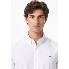 Lacoste Mens Slim Fit White Shirt Dar Kesim Pamuklu Erkek Gömlek Beyaz