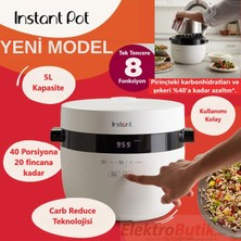 Instant Pot Hızlı Pilav Pişirici  Beyaz Buharlı Pişirici ve Sote Makinesi 40 Porsiyon Kapasiteli,  5L Kapasite