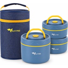Valkyrie 3 Göz Taraftar 304 Paslanmaz Çelik Yemek Lunch Box 420+420+550 ml Isı Yalıtımlı Çantalı