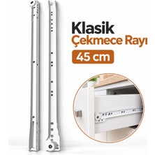 Badem10 Klasik Mobilya Çekmece Rayı 45 cm 1 Takım Sağ Sol Metal Sürgü Rayı Dolap Mekanizması