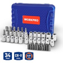 Workpro WP202595 3/8'’ Cr-V 34 Parça Ağır Hizmet Torx Lokma Takımı (E/t Serisi)