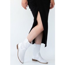 Lucistep Hojda Beyaz Lazer Kesim Cilt Topuklu Bot