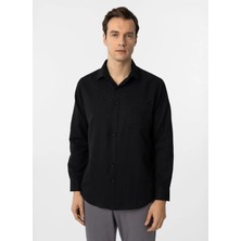 Süvari Siyah Erkek Regular Fit Armürlü Gömlek GM2006400347