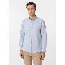 Süvari Mavi  Erkek Düğmeli Slim Fit Armürlü Gömlek GM2024700552