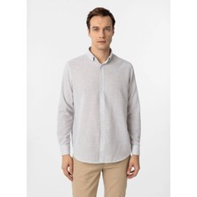 Süvari Ekru Erkek Düğmeli Regular Fit Desenli Gömlek GM1008400318