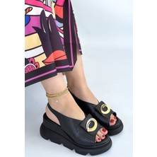 Lucistep Gwon Siyah Cilt Dolgu Topuk Sandalet
