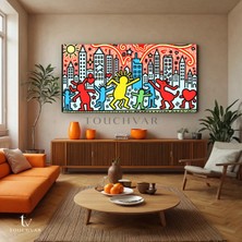Yatay Panoramik Kanvas Tablo Şehir Insan Figürleri Modern Sanat Tablo Ev Ofis Duvar Dekoru