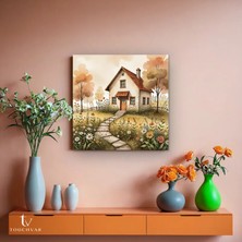 Kare Kanvas Tablo Kir Evi ve Papatya Bahcesi Manzara Tablosu Ev Ofis Duvar Dekoru