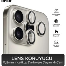 Phixi Premium Guard Serisi  – iPhone 15 Pro / Pro Max Uyumlu Natural Titanium Kamera Lens Koruyucu | Safir Cam, Kırılmaz, Gerçek Görünüm