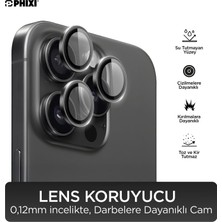 Phixi Premium Guard Serisi  – iPhone 15 Pro / Pro Max Uyumlu Black Titanium Kamera Lens Koruyucu | Safir Cam, Kırılmaz, Gerçek Görünüm
