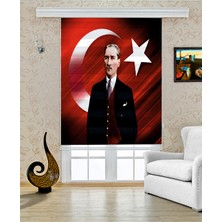 Serir Home M.kemal Atatürk Kırmızı Beyaz Bayrak Türk Bayrağı Dijital Baskılı Zebra Perde Genç Çocuk Odası Ofis Okul Perdesi
