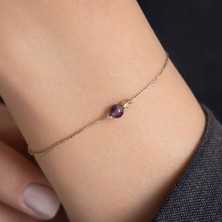 Bayar Gold 14 Ayar Altın Ametist Taşlı Sarı İpli Hıdırellez Bileklik