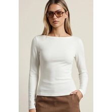 Şiir Jerdev Slim Fit Soft Touch Kayık Yaka Uzun Kollu Kadın Bluz & Top - Ekru