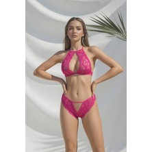 Kadın Pembe Dantel Göğüs Dekolteli Bralet Takım - DMTART2978-2586