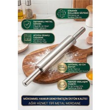 Neler Geldi Neler 40 cm Paslanmaz Metal Çelik Merdane Ergonomik Kulplu Çelik Profesyonel Hamur Açma Merdanesi Oklava